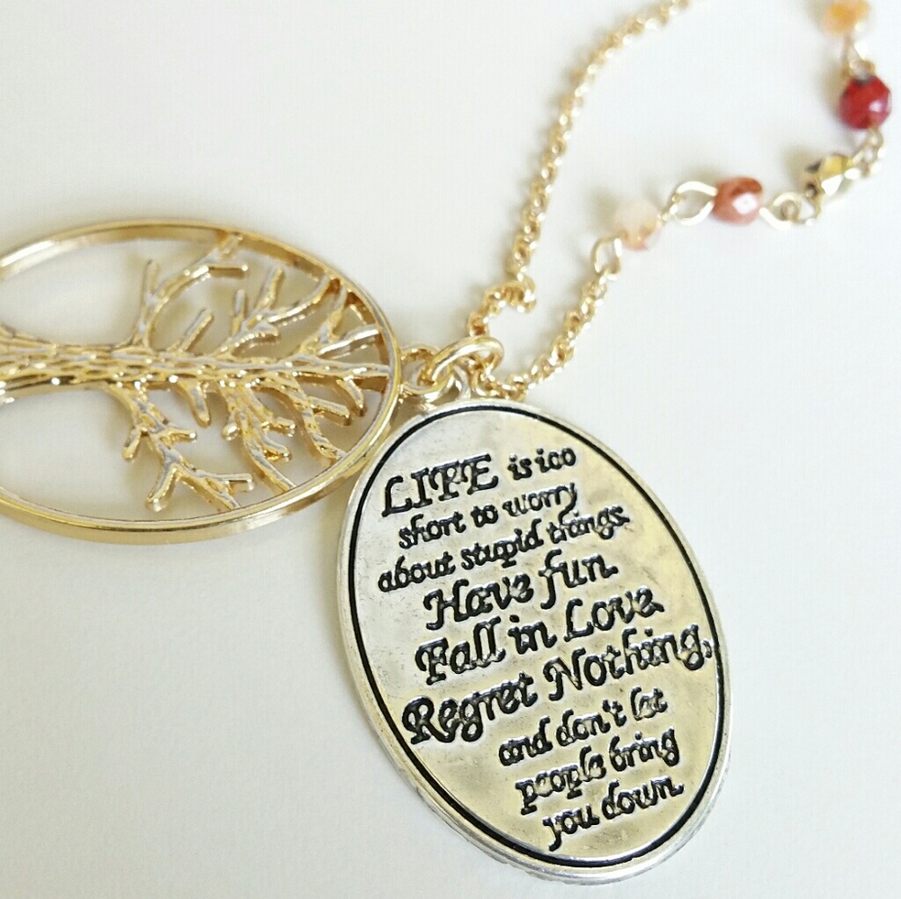 Gold Toned Pendant Necklace Beaded